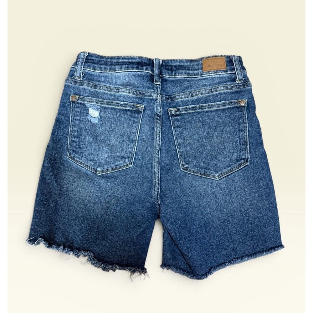 Judy Blue Distressed Cutoff Denim Shorts Raw Hem Stretch Size Small Mid-Rise - Picture 2 of 7